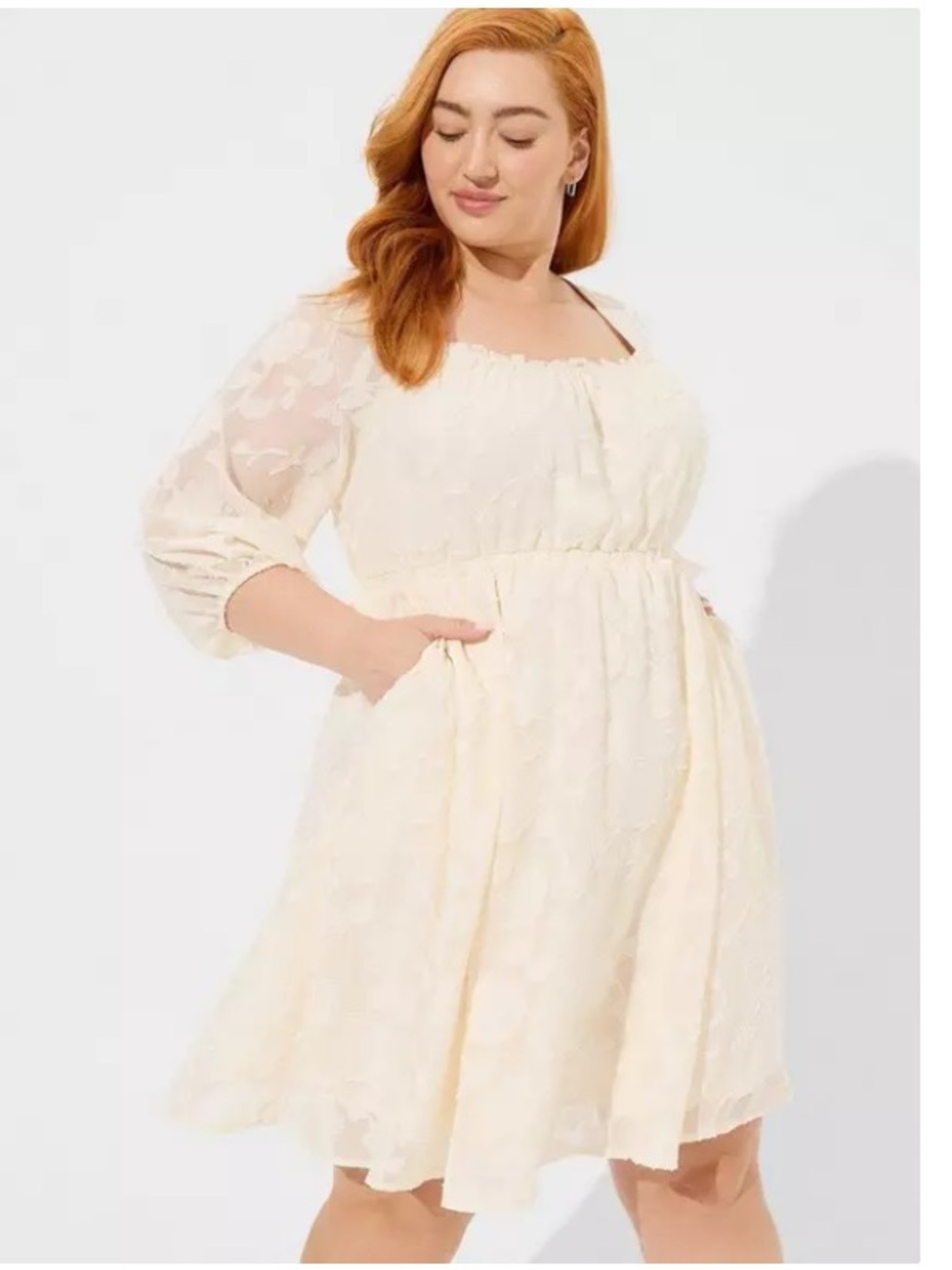 Torrid Floral Square Neck Elastic Waist Tiered A-Line Mini Dress Boho Cream 2X - Picture 11 of 11